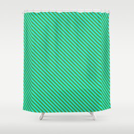 [ Thumbnail: Green & Cyan Colored Stripes Pattern Shower Curtain ]