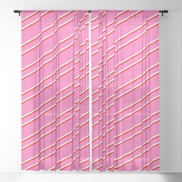 [ Thumbnail: Hot Pink, Mint Cream & Red Colored Lines/Stripes Pattern Sheer Curtain ]