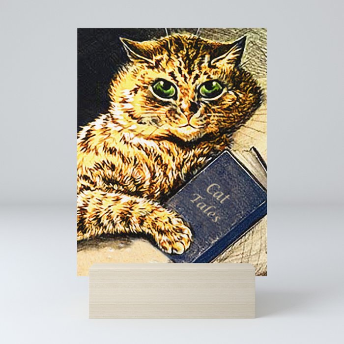 Louis Wain Cat Tales-Cat Reading Book Mini Art Print
