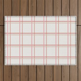 Dusty Pink Checkered Lines on Beige Outdoor Rug
