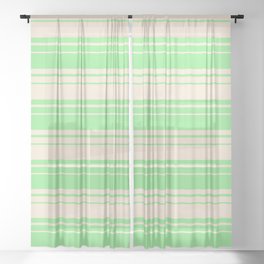 [ Thumbnail: Light Green and Beige Colored Stripes/Lines Pattern Sheer Curtain ]