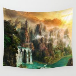 Magical Waterfalls on the Cliffs Wall Tapestry