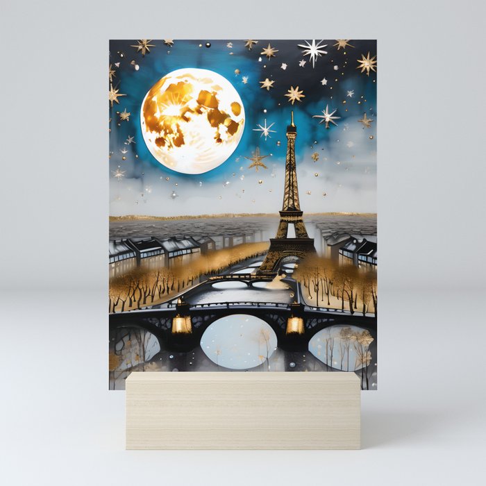 Christmas In Paris - Eiffel Tower Gold and Silver Landscape Winter Art Mini Art Print