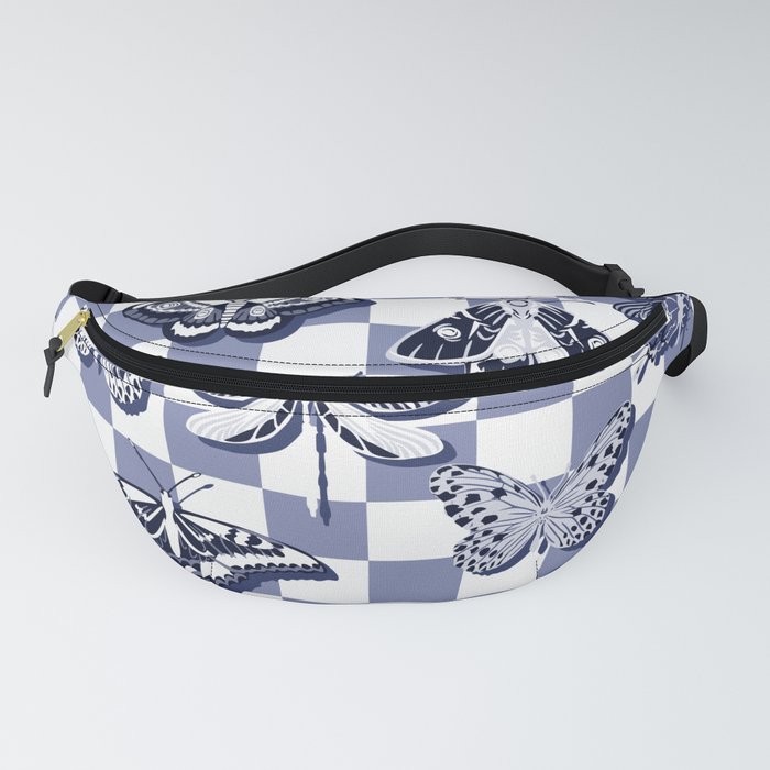 Blue butterflies check Fanny Pack