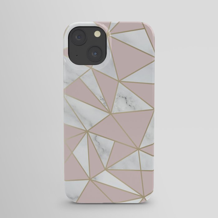 Geometric, Color Puce, Pink Aesthetic with Marble and Gold iPhone Case
