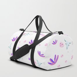 Abstract Bohemian Pink Purple Mint Green Country Floral Skulls Duffle Bag