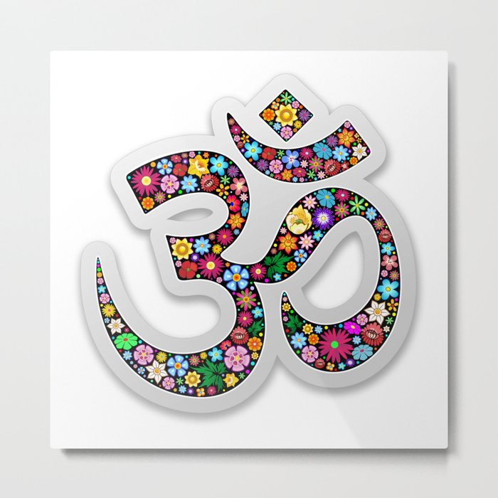 Namaste Floral Yoga Symbol Metal Print