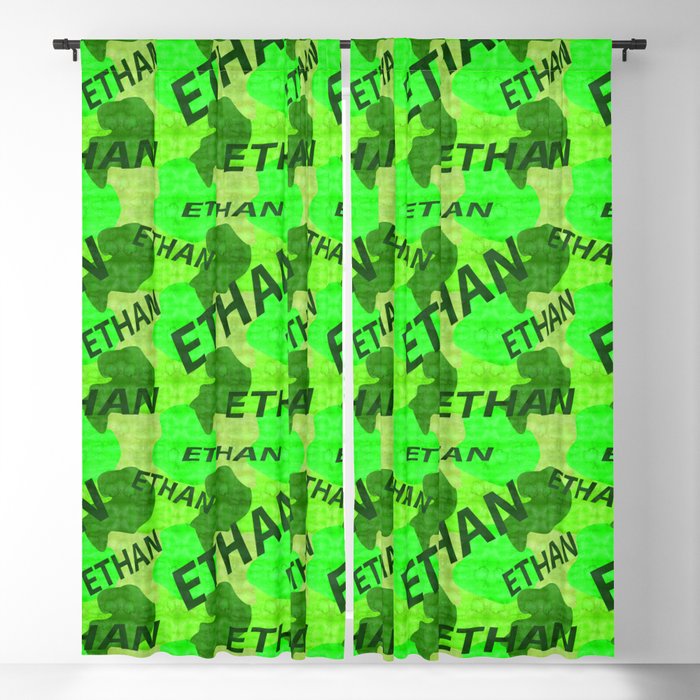  Ethan pattern in green colors and watercolor texture Blackout Curtain