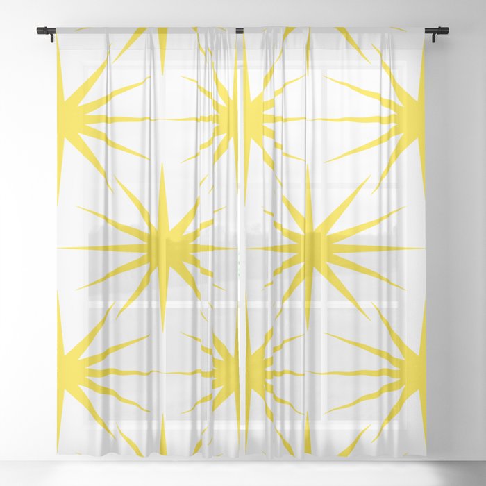 Mid-Century Modern Art Starburst 2.0 Yellow Sheer Curtain
