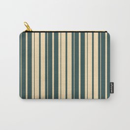 [ Thumbnail: Dark Slate Gray and Beige Colored Stripes/Lines Pattern Carry-All Pouch ]