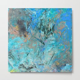 April Showers: a vibrant abstract painting in blues and jewel tones  Metal Print
