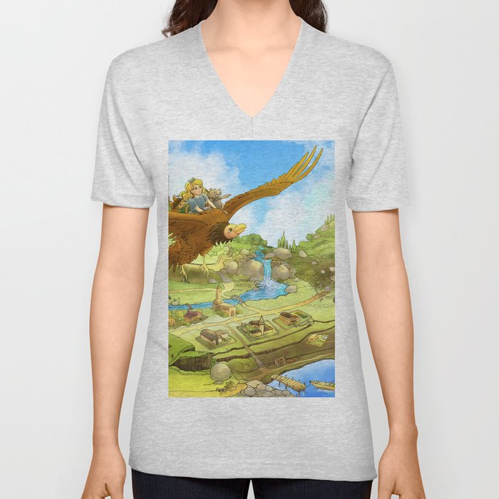 Flying On Polly Over an Enchanted Land V Neck T Shirt
