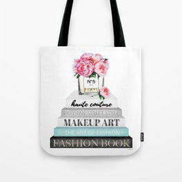 Peony, Peonies, Books, Fashion books, Pink, Teal, Fashion, Fashion art, fashion poster, Tote Bag