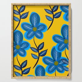 Blue Flowers and Yellow Pattern Serving Tray