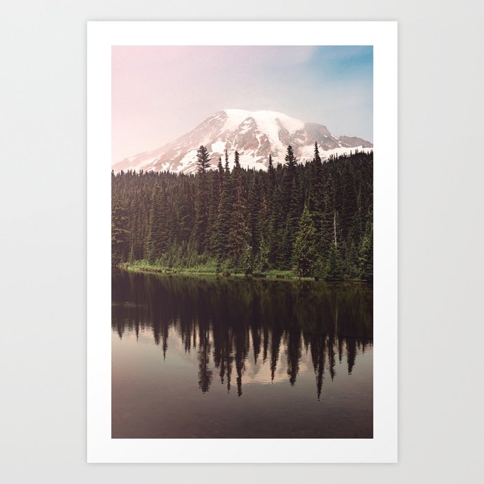 Mount Rainier Lake Adventure - Pacific Northwest Mountain Forest Wanderlust Art Print