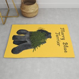 Merry Blue Terrier (Yellow Background) Rug