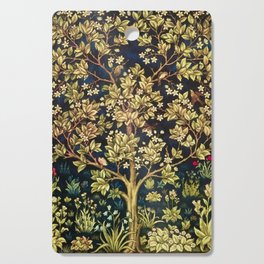 William Morris original Tree of Life reflecting water of garden lily pond twilight black nature landscape painting for drapes, curtains, pillows, duvets, prints, and wall and home decor Cutting Board