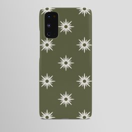 Olive green atomic mid century white stars pattern Android Case