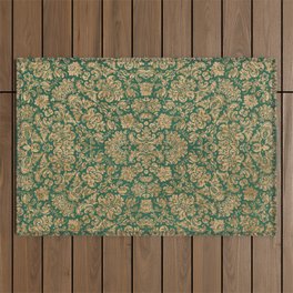 Antique Gold and Green Brocade Pattern Outdoor Rug