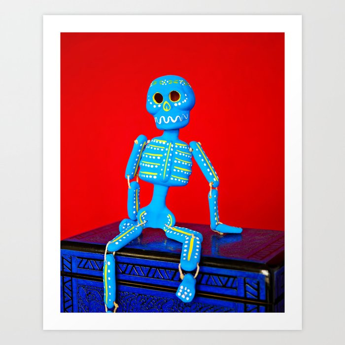 Colorful Sugar Skull Skeleton on a Lacquered Box Art Print