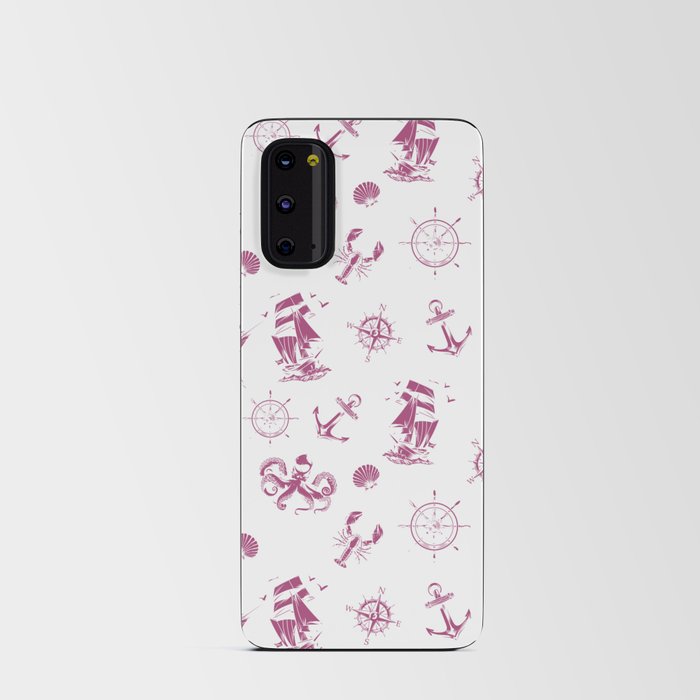 Magenta Silhouettes Of Vintage Nautical Pattern Android Card Case