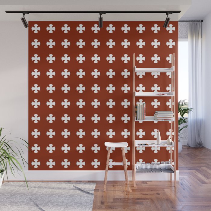Scarlet Red and White Minimalist Pattern Wall Mural