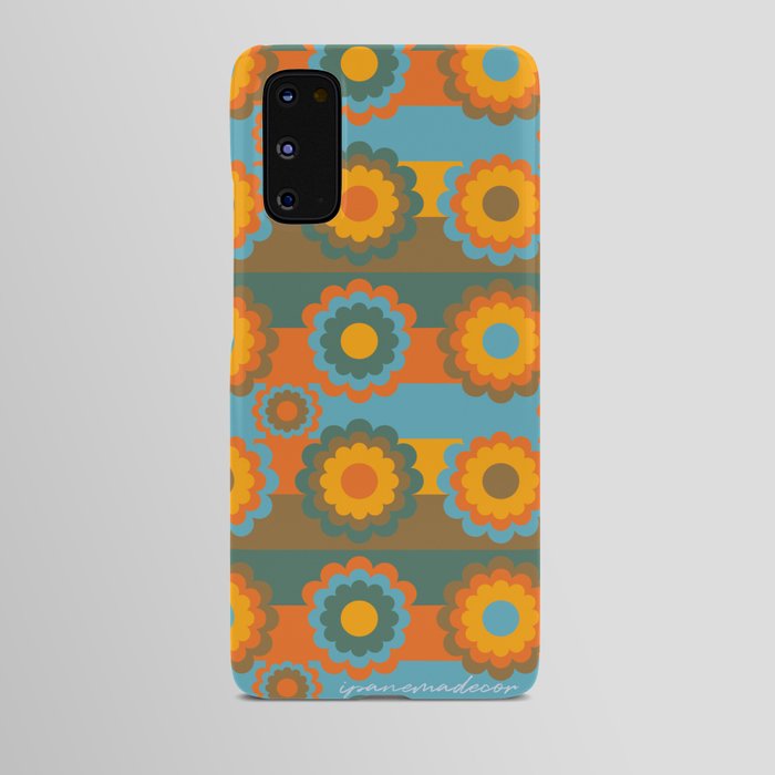 70s Retro Flower Tiles - Blue + Orange Android Case