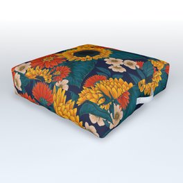 Sunflowers - Mystical Blue Outdoor Floor Cushion
