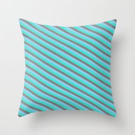 [ Thumbnail: Turquoise, Grey & Sky Blue Colored Striped Pattern Throw Pillow ]