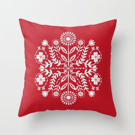 Vintage Christmas Floral Stamp - Scandinavian Folk Art Pattern Throw Pillow
