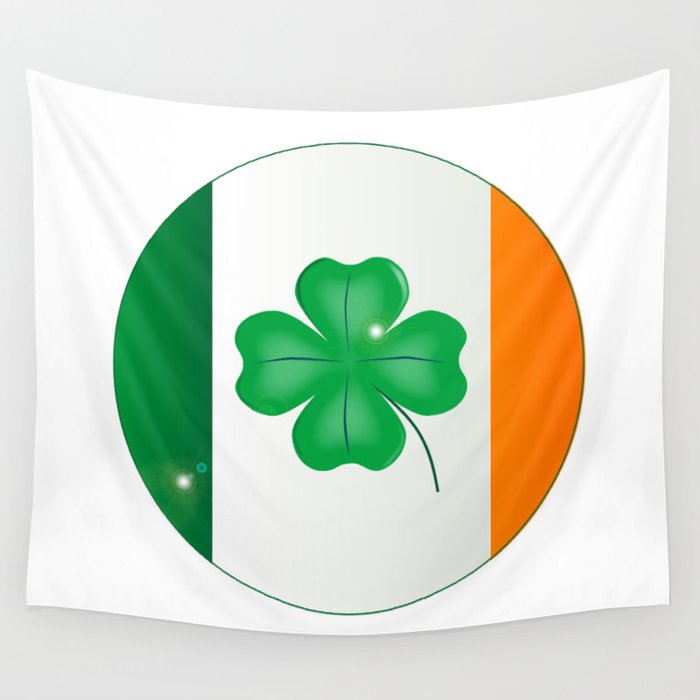 Irish Flag With Lucky Shamrock Button Wall Tapestry