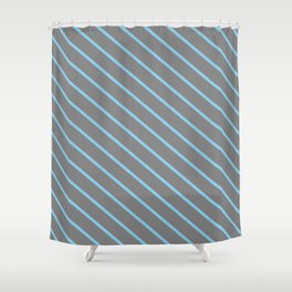 [ Thumbnail: Sky Blue & Gray Colored Striped Pattern Shower Curtain ]