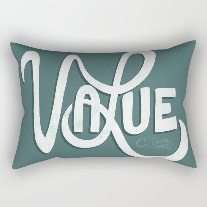 Value Lettering on Teal Rectangular Pillow