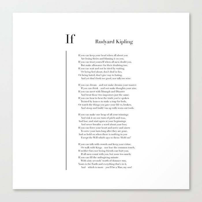 If by Rudyard Kipling Canvas Print by Wise Magpie Prints | Society6 for Free Printable Copy Of If By Rudyard Kipling