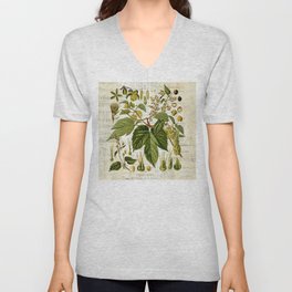 Common Hop Botanical Print on Vintage almanac collage V Neck T Shirt