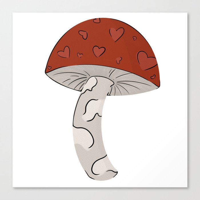 Red Heart Cap Magic Mushroom Illustration Canvas Print