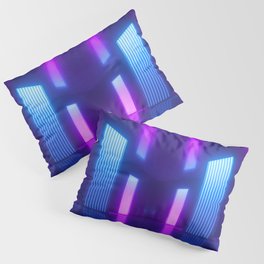3d, blue pink violet neon abstract background, ultraviolet light, night club empty room interior, tunnel or corridor, glowing panels, fashion podium, performance stage decorations,  Pillow Sham