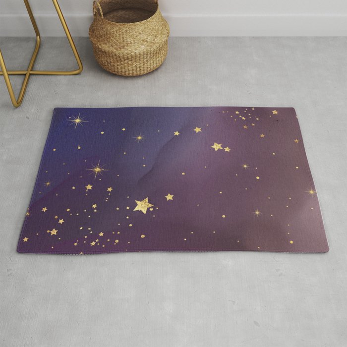 Amethyst Color with Sparkling Gold Stars Rug