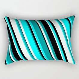 [ Thumbnail: Dark Cyan, Aqua, Mint Cream, and Black Colored Striped Pattern Rectangular Pillow ]