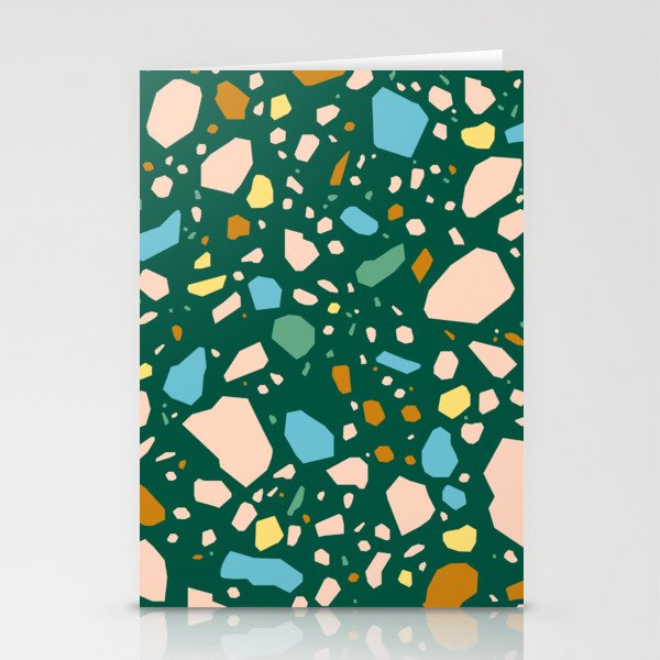 Terrazzo Stone Pink Coral Green Abstract Tile Pattern Stationery Cards
