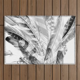 Cosmic Feathers Black and White Outdoor Rug