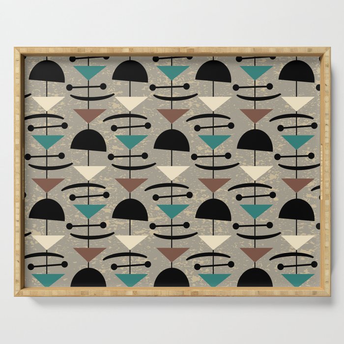 Retro Mid Century Modern Abstract Mobile 649 Turquoise Gray Brown and Black Serving Tray