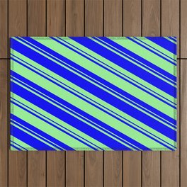 [ Thumbnail: Blue and Green Colored Lines/Stripes Pattern Outdoor Rug ]