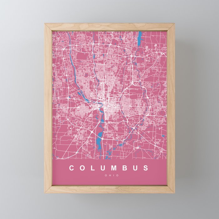 Columbus Map Ohio | Pink, More Colors, Review My Collections Framed Mini Art Print