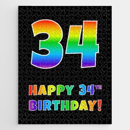 [ Thumbnail: HAPPY 34TH BIRTHDAY - Multicolored Rainbow Spectrum Gradient Jigsaw Puzzle ]