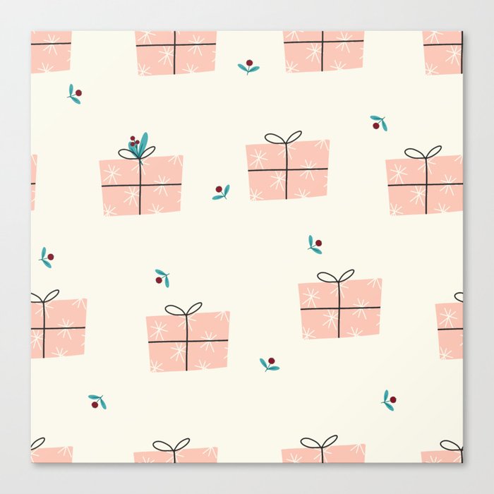 Pink Christmas Gift Boxes Pattern Canvas Print