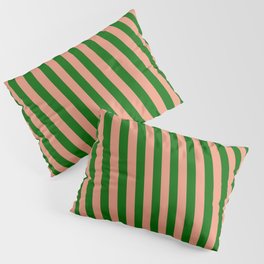 [ Thumbnail: Dark Salmon and Dark Green Colored Lines Pattern Pillow Sham ]
