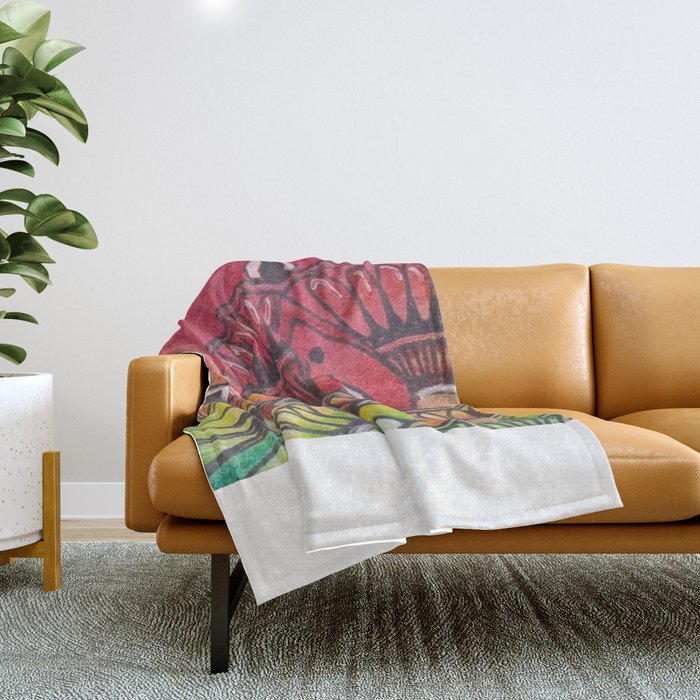Zentangle Inspired Art (ZIA), Zendala with rainbow background Throw Blanket