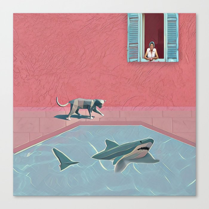 Shark and Kitty Canvas Print