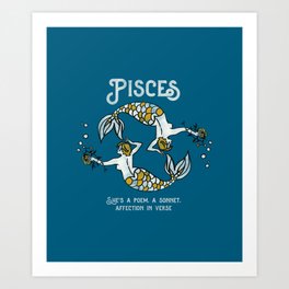 "Pisces Mermaids" Zodiac-Inspired Illustration With Blue Background Art Print